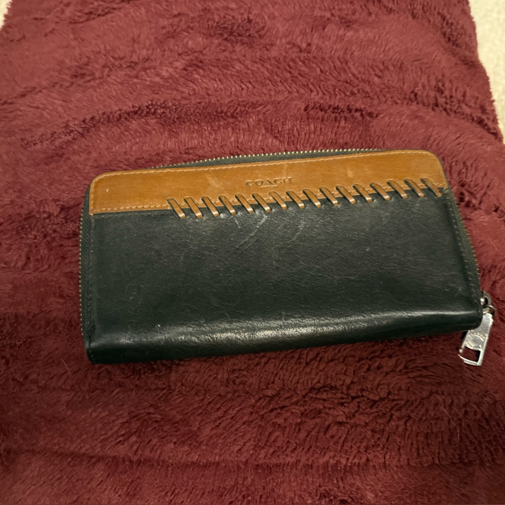 Coach Black and Tan  Rip & Repair Accordian Wallet